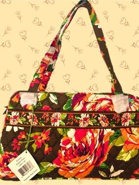 Vera Bradley WHITNEY Handbag Purse HTF in ENGLISH ROSE brown orange NWT cottage